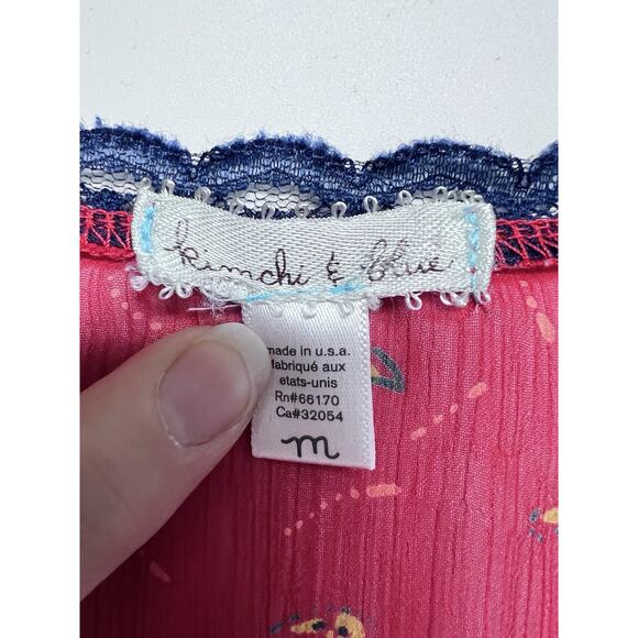 Y2K Kimchi & Blue Medium Babydoll Dress Womens Red Floral Sheer Boho Cottage - Picture 4 of 12